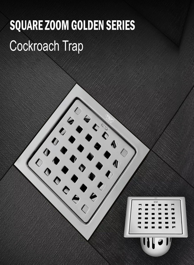 Sanjay Chilly Square Zoom SS Floor Drain Cockroach Trap for Bathroom Gratings | 304 Grade Kitchen Drain Strainer Sink Bathtub Toilet Anti Odor Hair Catcher (Golden Series - Silver - 5x5 INCH) - Image 4